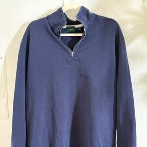 Vintage J.Crew Mens 1/4 Zip Pullover Sweater Navy Blue with Elbow Patches Large